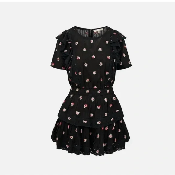 LoveShackFancy Black Dress with Pink Floral Accents - Picture 1 of 6